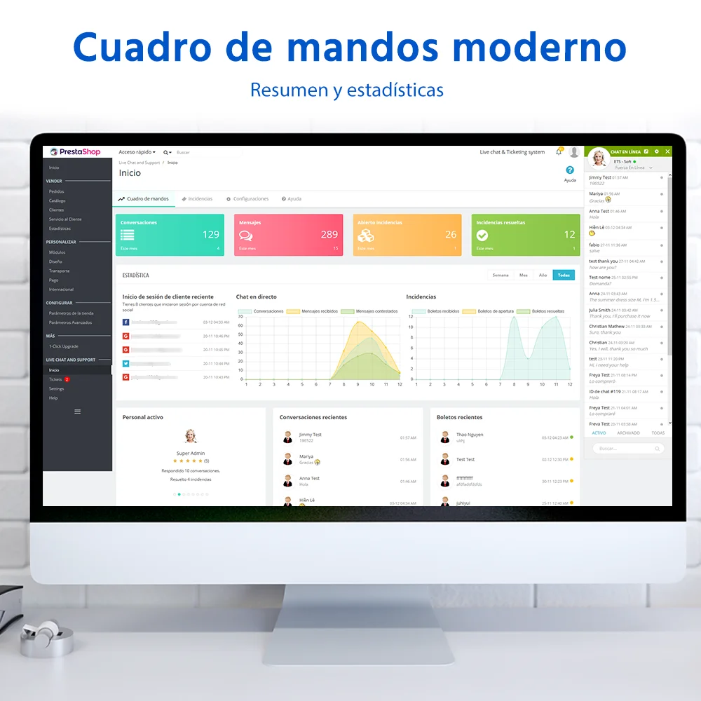 Presentar el panel de control del módulo de chat en vivo de PrestaShop