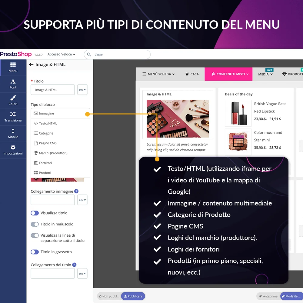 Presentazione del modulo menu mega PrestaShop