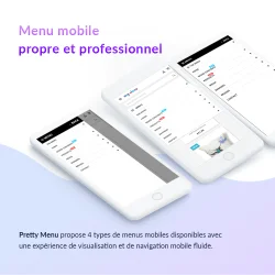 Le module méga menu PrestaShop propose 4 types de menu mobile disponibles