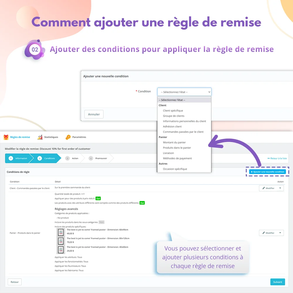 Étape 2 : Ajouter des conditions pour appliquer la règle de remise