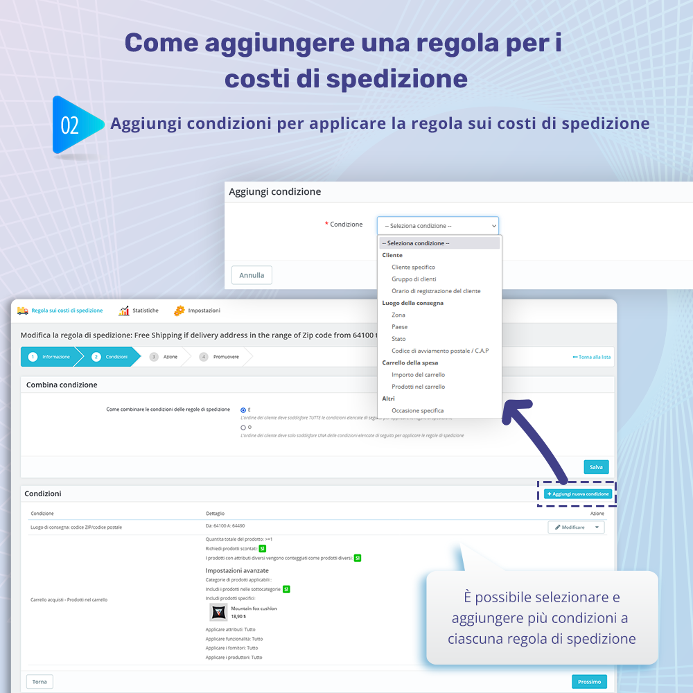 Come aggiungere una regola di costi di spedizione: Passo 1