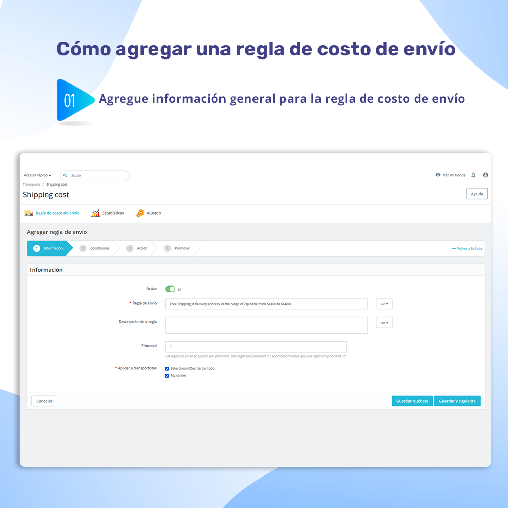 Cómo agregar una regla de costos de envío: Paso 1