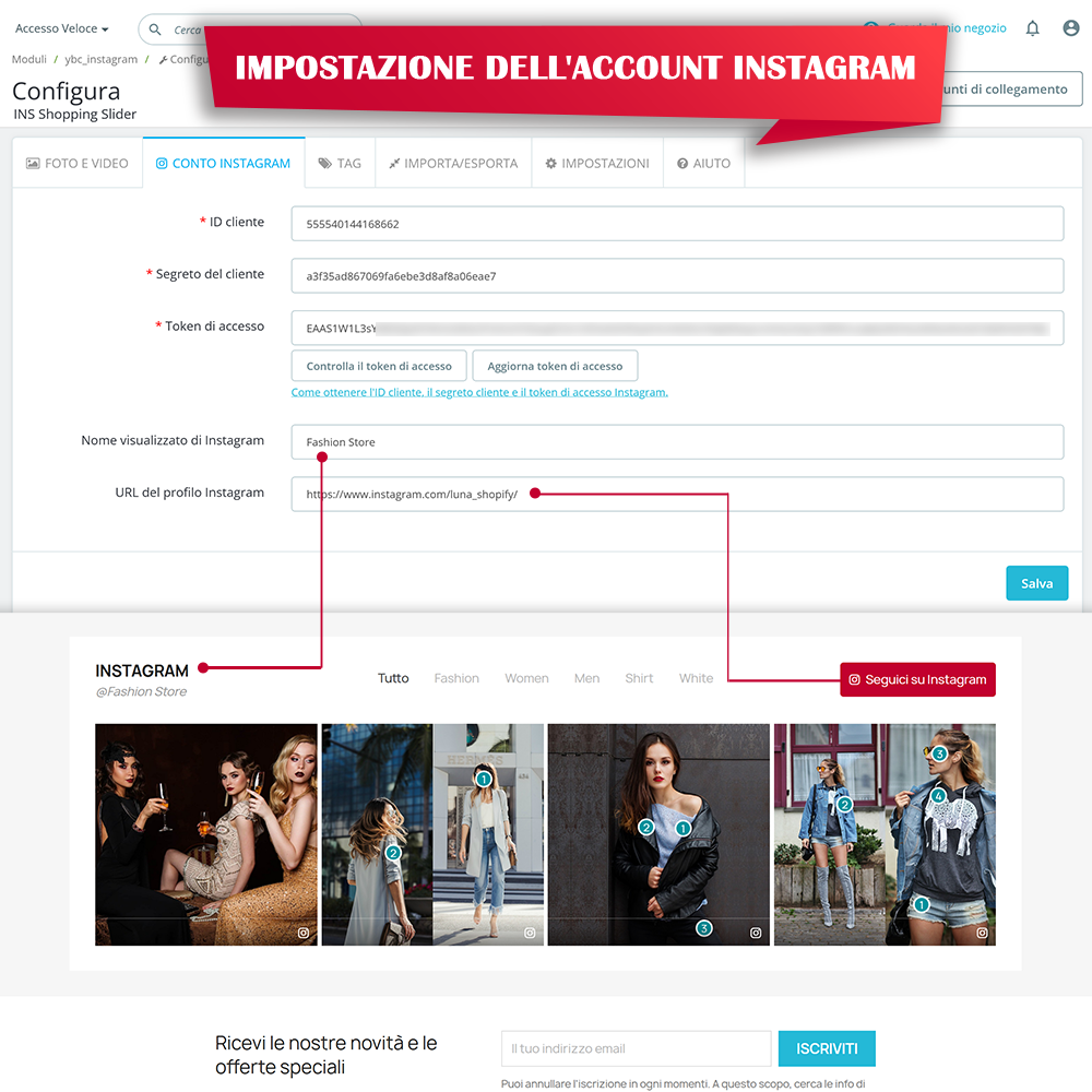 Presentare il modulo di Instagram per PrestaShop