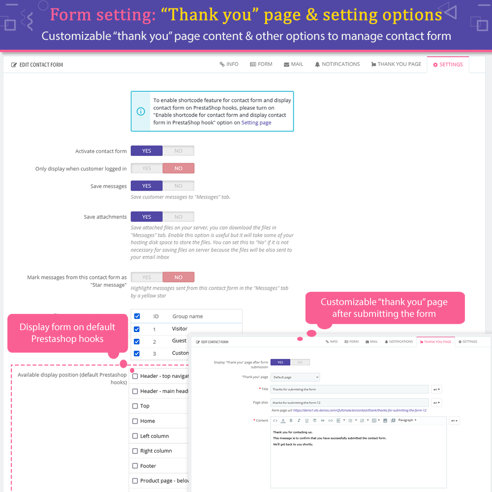 Trang "Cám ơn" và các tùy chọn cài đặt khác