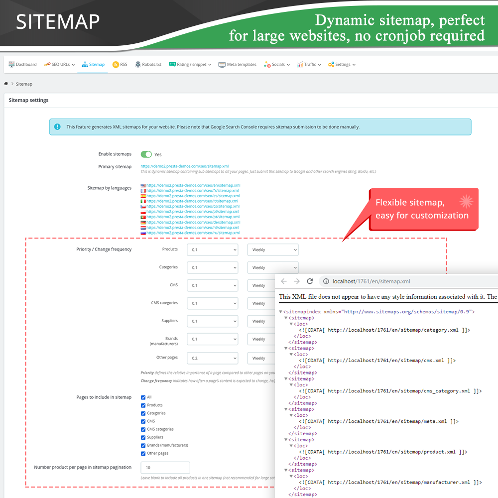 Sitemap trong module kiểm tra SEO PrestaShop