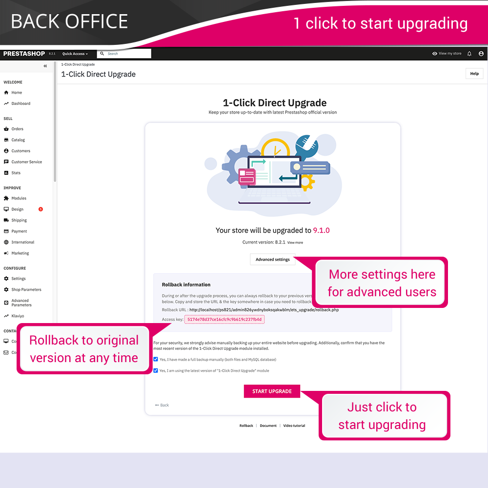 1 click to start upgrading