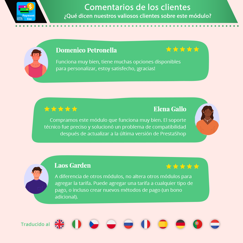 Comentarios de los clientes sobre nuestro módulo de pago de PrestaShop
