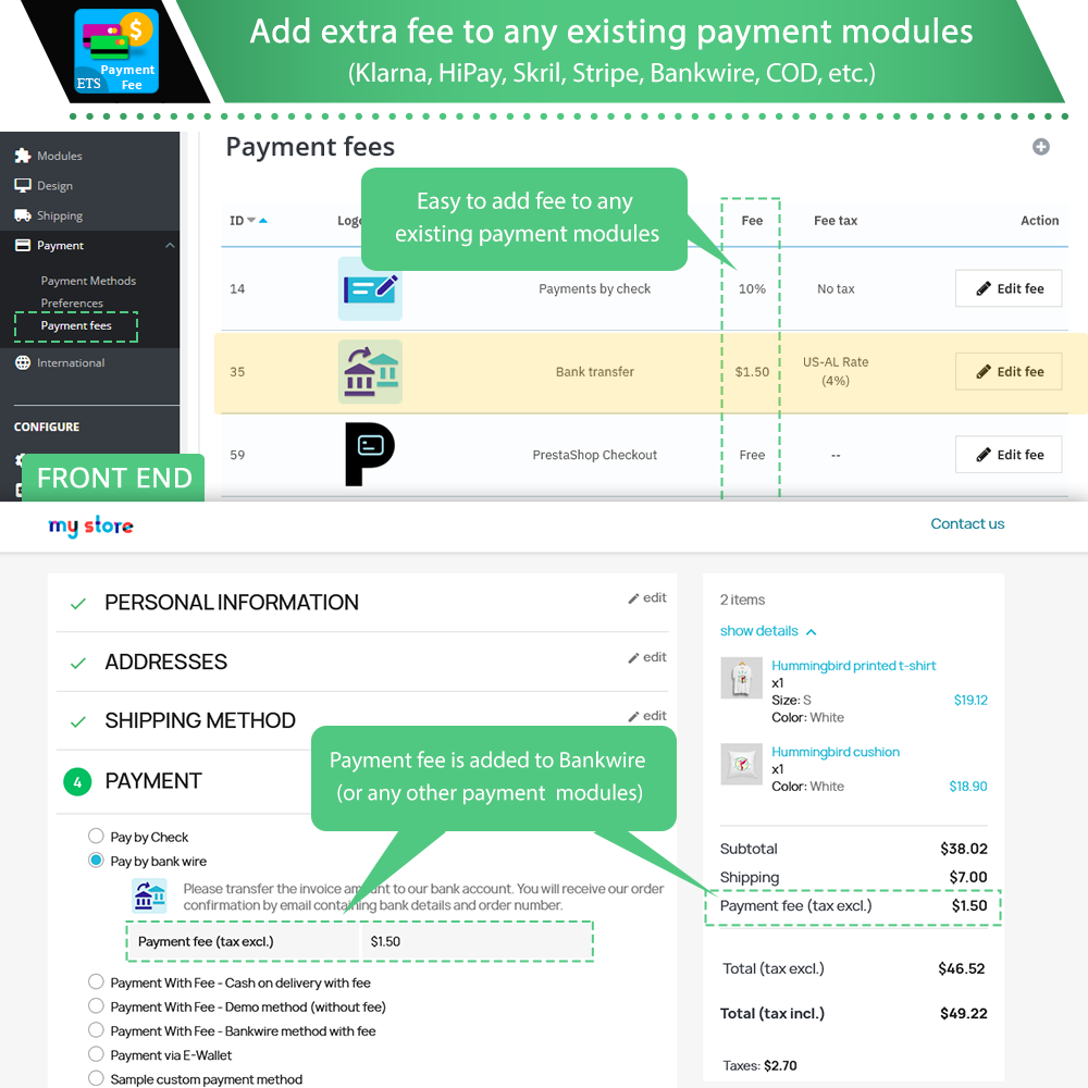 Add extra fee to any existing payment modules