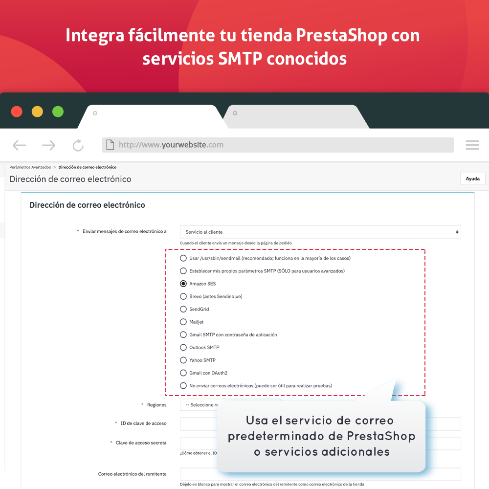 Integra tu tienda PrestaShop con los famosos servicios SMTP fácilmente