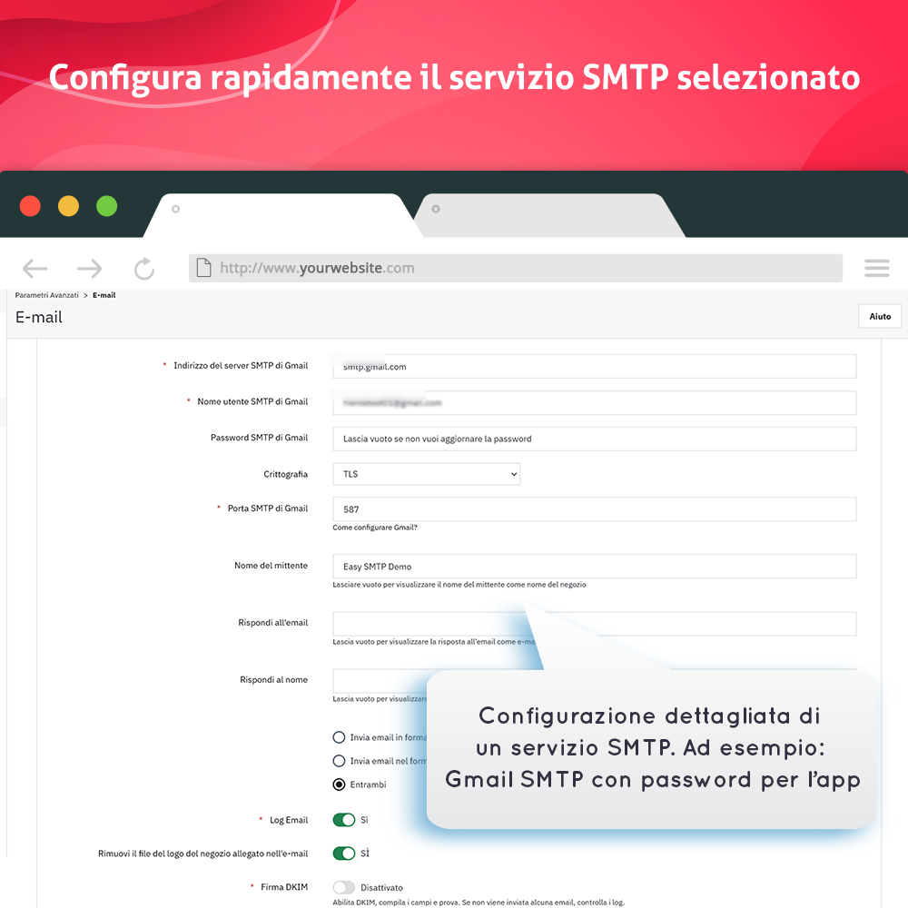 Configura rapidamente i servizi SMTP selezionati