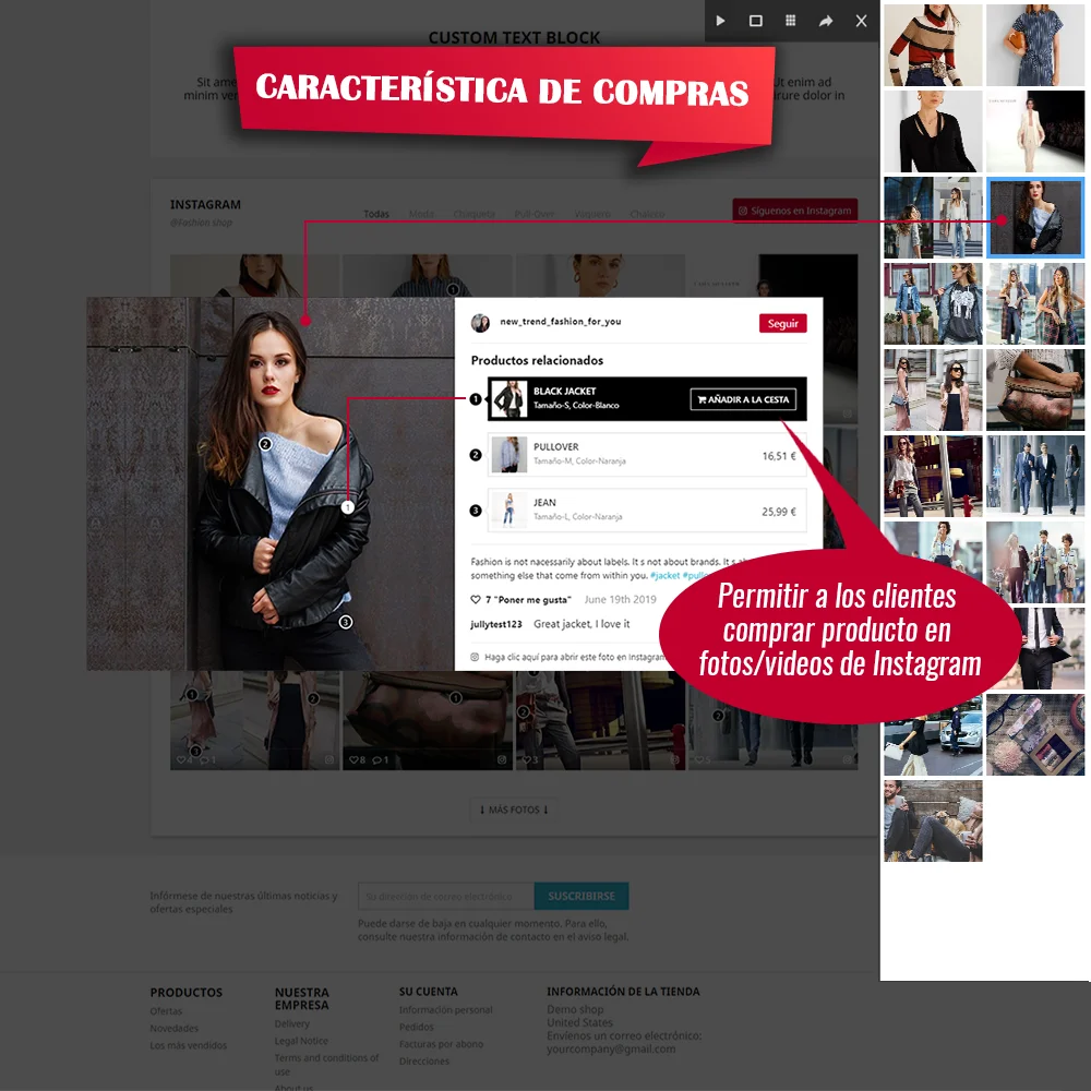 Introducción a la función de compra del módulo de Instagram para PrestaShop