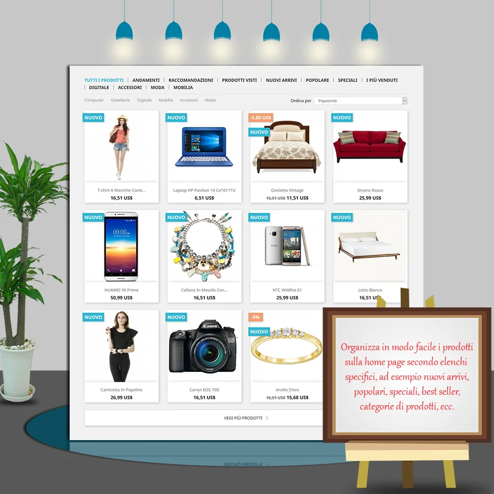 Modulo catalogo home PrestaShop che mostra i prodotti sulla home page in un elenco specifico